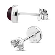 Garnet Round Silver Stud Earrings, e421st